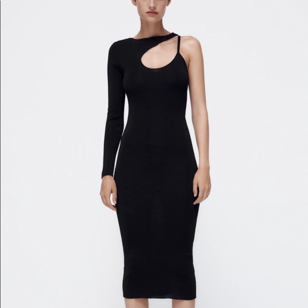 Zara asymmetrical black midi dress